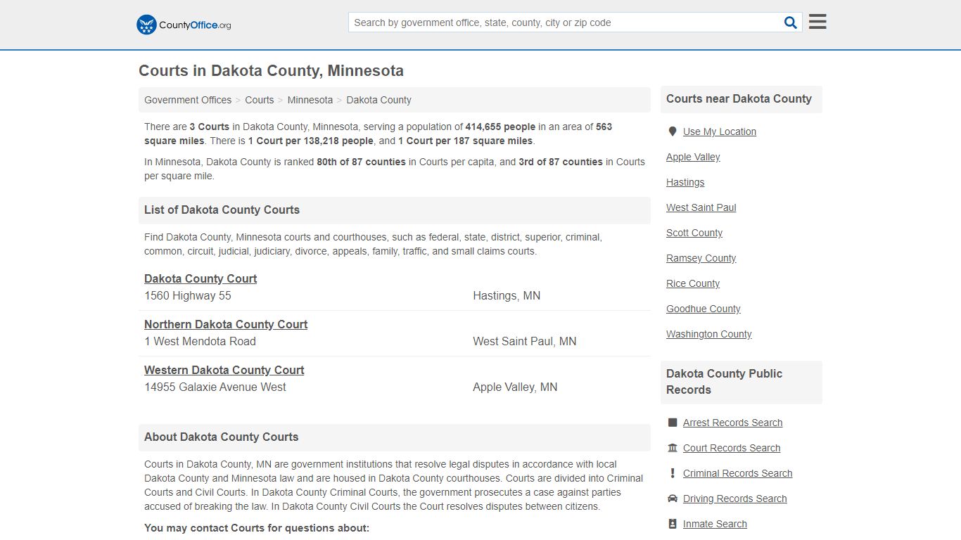 Courts - Dakota County, MN (Court Records & Calendars)
